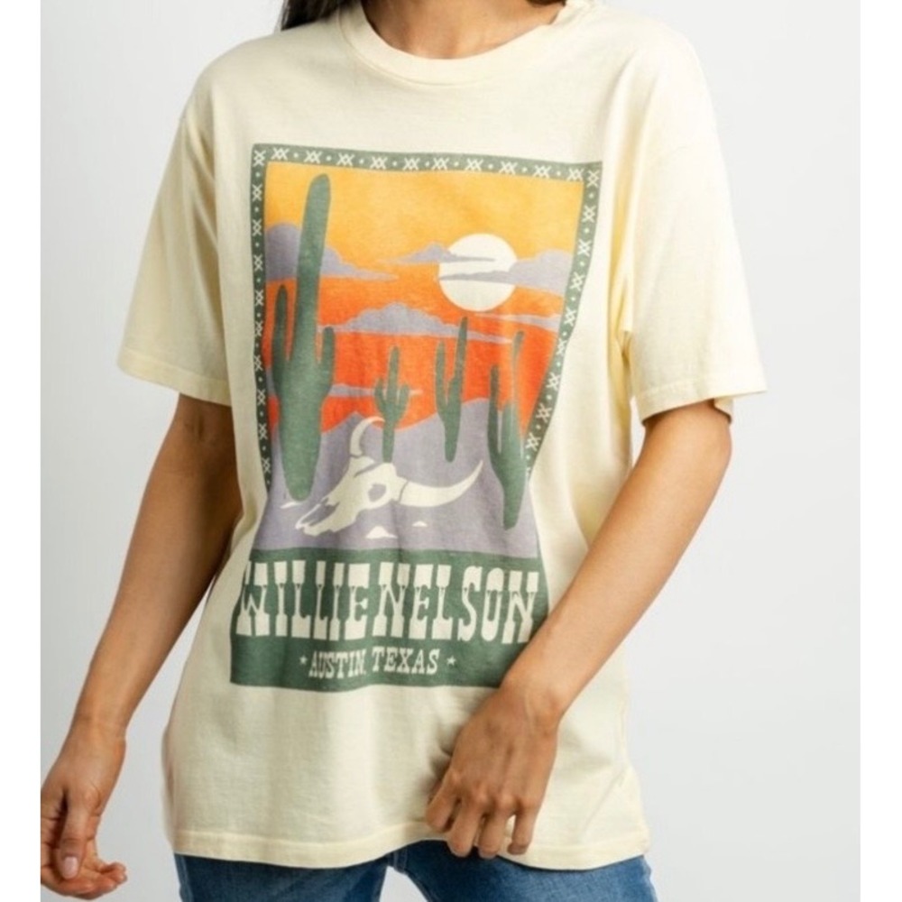 Daydreamer Willie Nelson Austin Texas Graphic Tee Yellow Fizz Cotton Small NEW